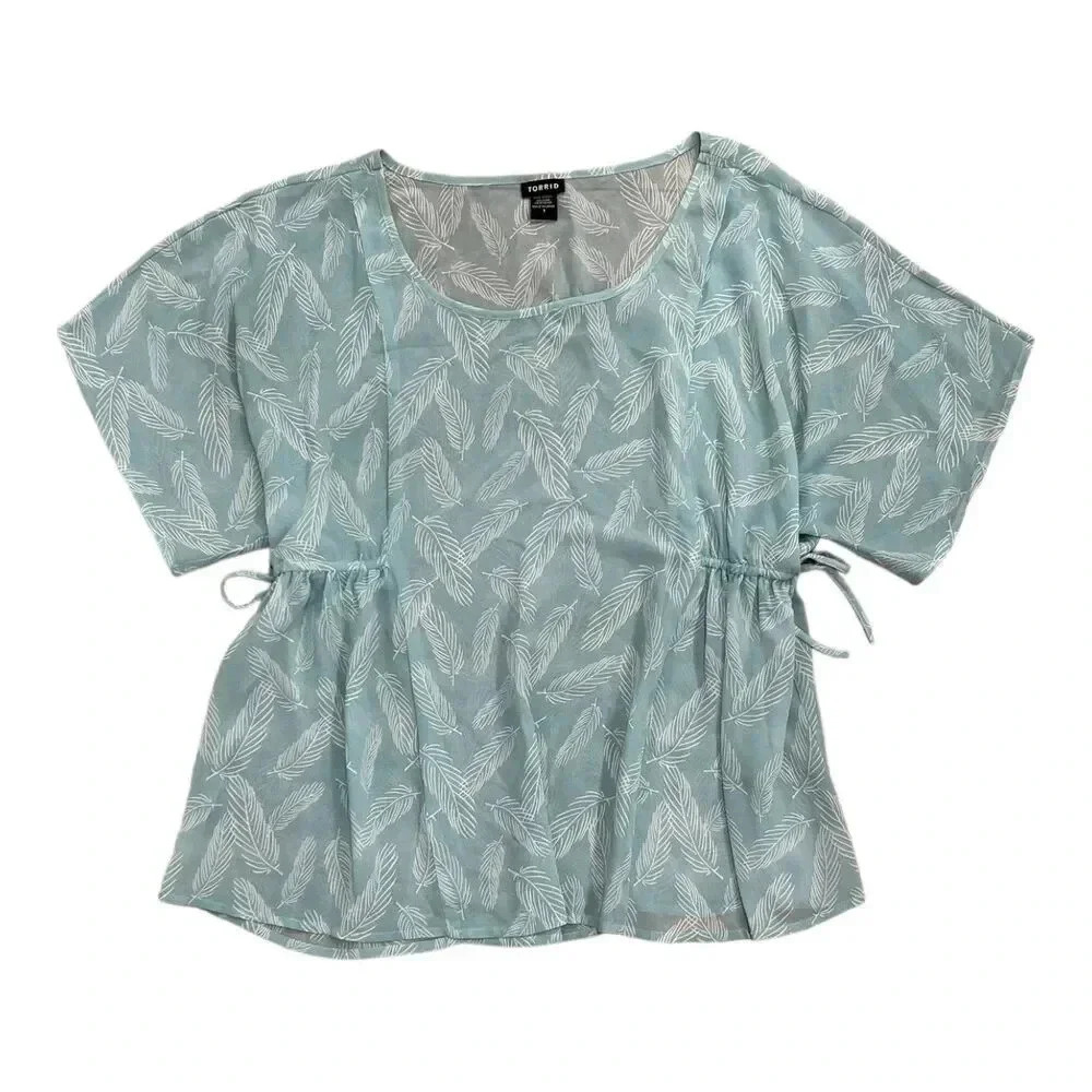 Torrid Mint Sheer Whisper Feathers Cinched Blouse 1X
